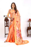 Elegance Peach Soft Satin Saree For Every Occasion
