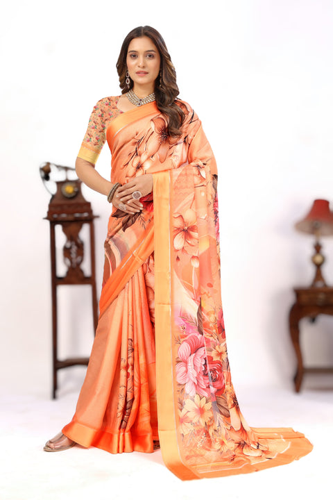 Elegance Peach Soft Satin Saree For Every Occasion