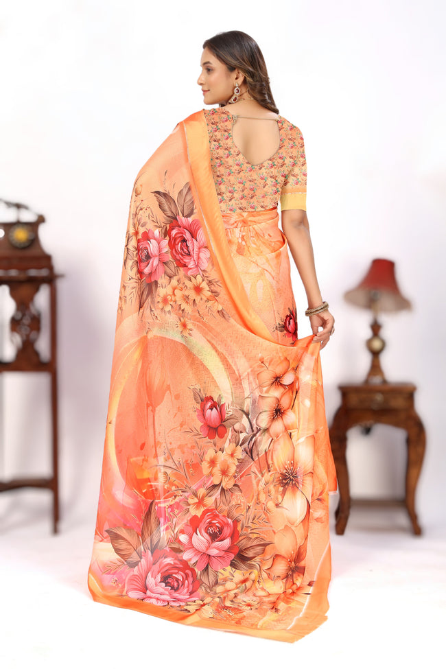 Elegance Peach Soft Satin Saree For Every Occasion