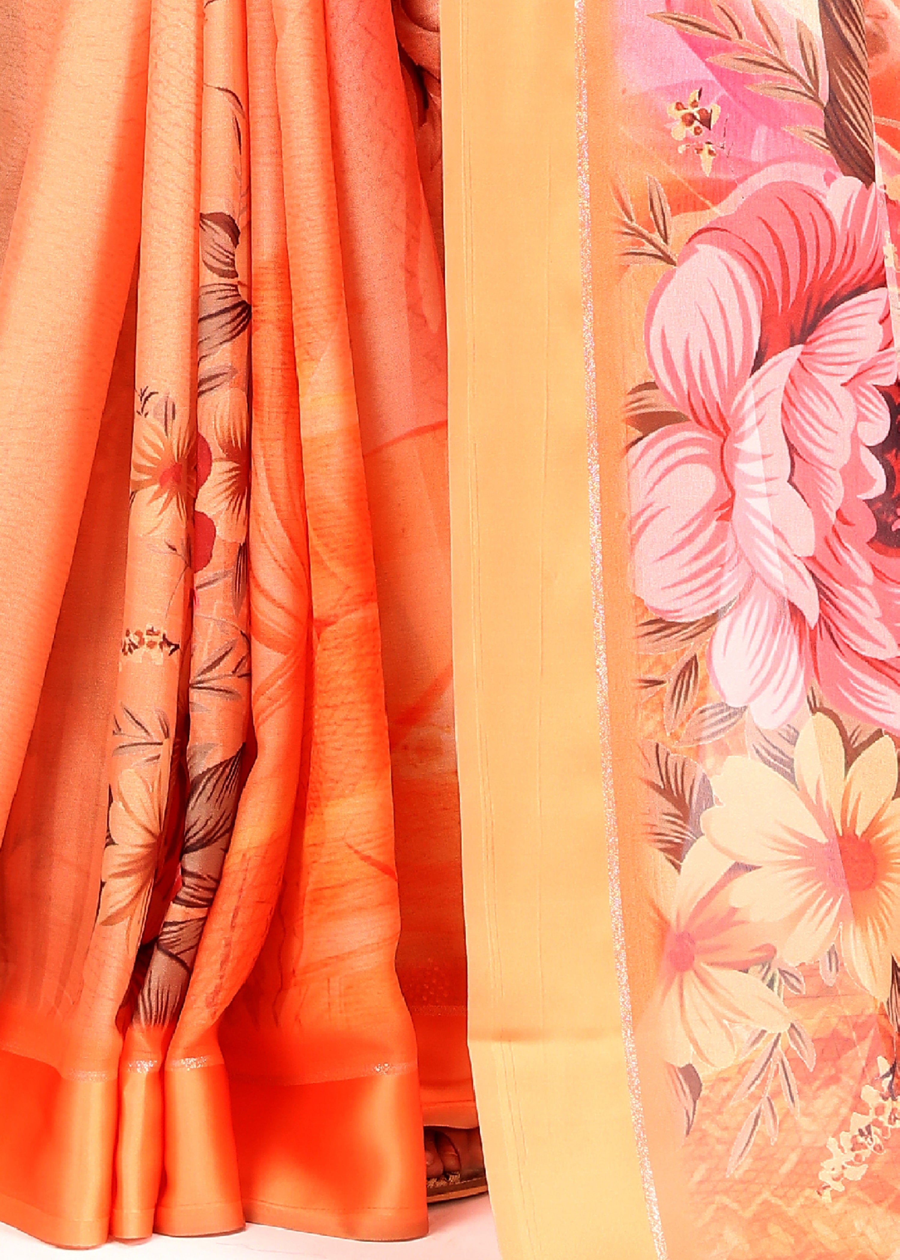 Elegance Peach Soft Satin Saree For Every Occasion