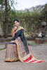 Black Colour Printed Tussar Silk Saree With Unstitched Blouse