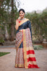 Black Colour Printed Tussar Silk Saree With Unstitched Blouse