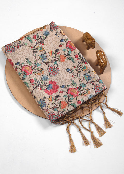 Experience the legacy of the soft silk saree with floral print