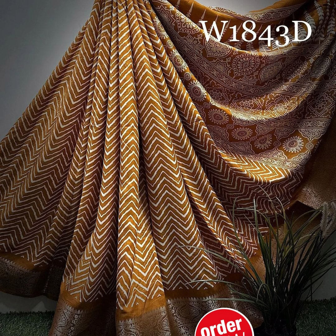 Brown Bloom Fancy Silk Saree With Vibrant Digital Prints