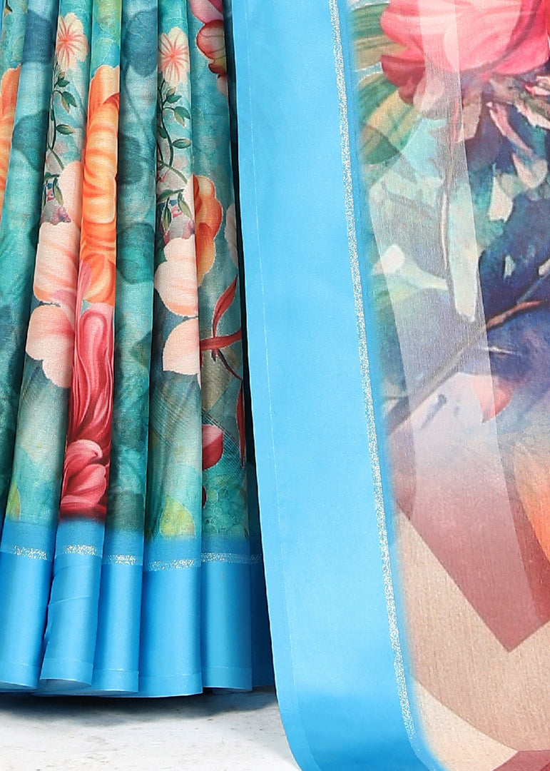 Elegance Redefined The Georgette Silk Cyan Saree