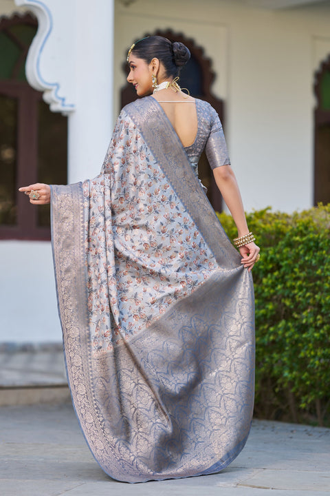 Handloom Raw Silk Saree with Digital Print & Rich Zari Pallu