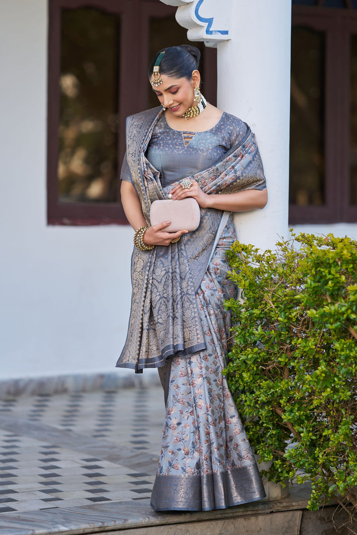Handloom Raw Silk Saree with Digital Print & Rich Zari Pallu