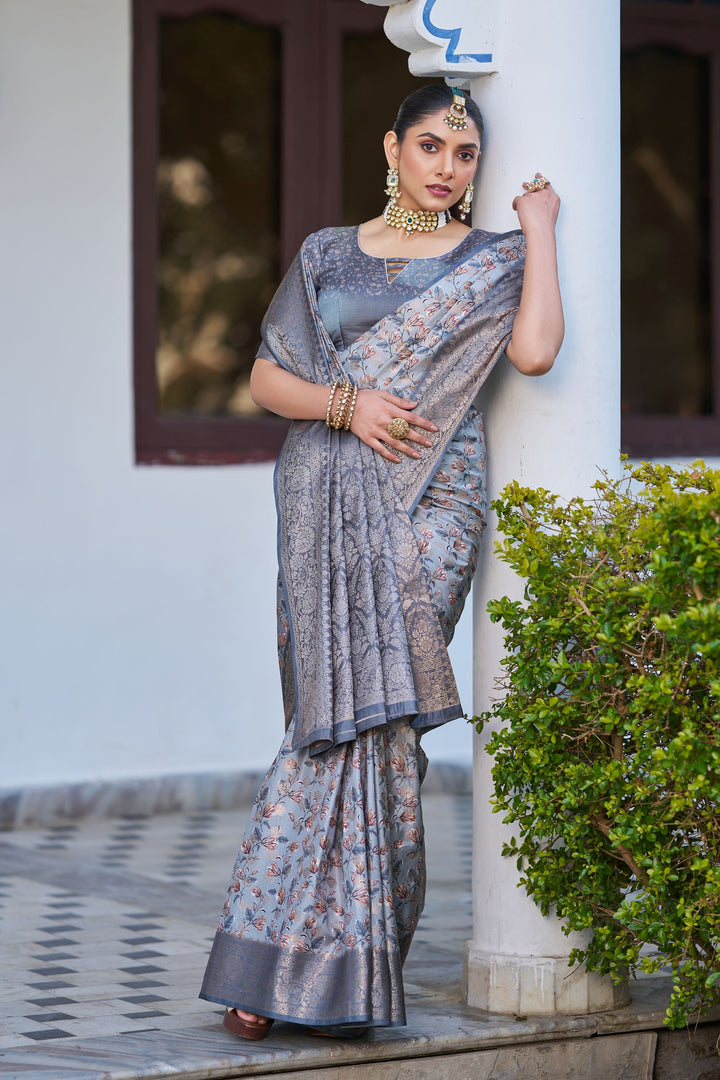 Handloom Raw Silk Saree with Digital Print & Rich Zari Pallu