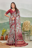 Stylish Linen Floral Printed Grey Saree For Women