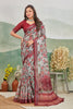 Stylish Linen Floral Printed Grey Saree For Women