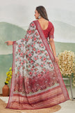 Stylish Linen Floral Printed Grey Saree For Women