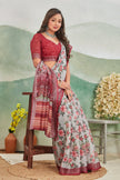 Stylish Linen Floral Printed Grey Saree For Women