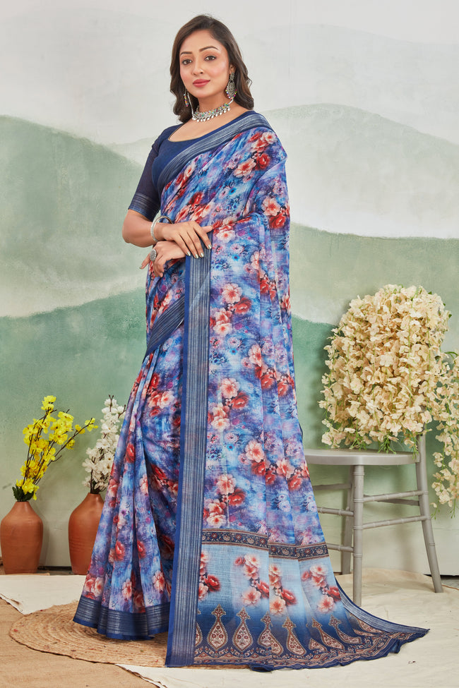 The Perfect Blue Blend Of Comfort And Elegance Linen Saree