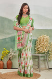 Womens Digital Printed White Saree With Blouse