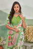 Womens Digital Printed White Saree With Blouse