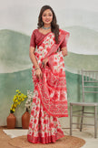 Red And Beige Digital Print Linen Saree