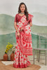 Red And Beige Digital Print Linen Saree