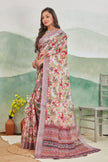 Soft Beige With A Gorgeous Nature Inspired Print Linen Saree