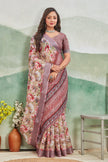 Soft Beige With A Gorgeous Nature Inspired Print Linen Saree