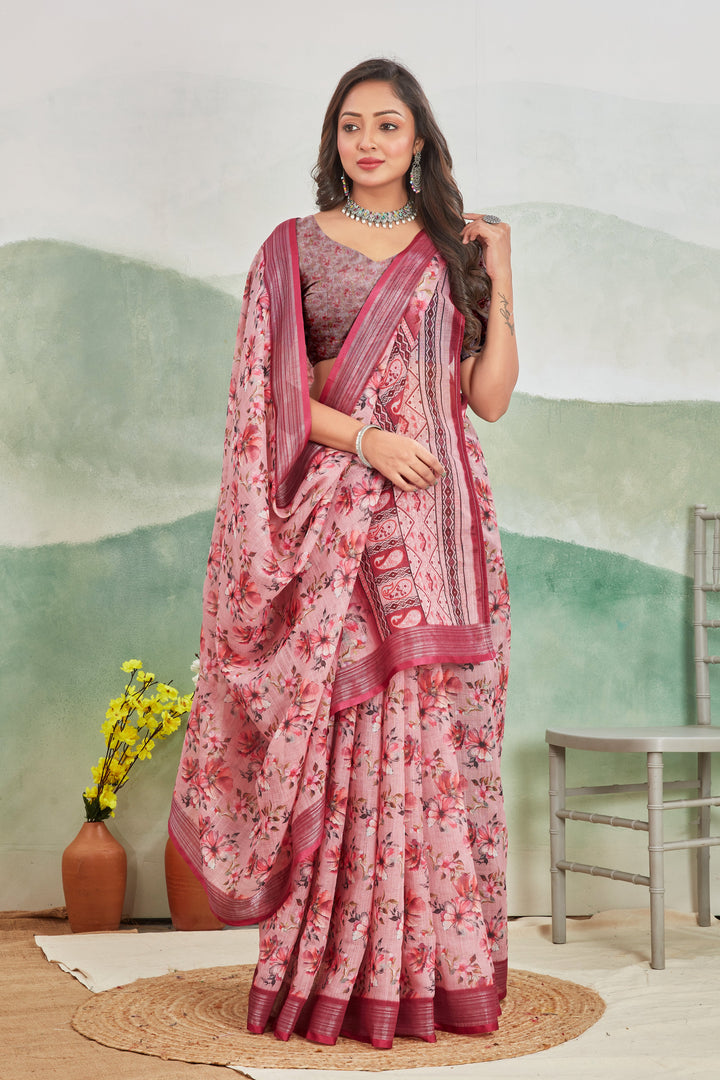 Elegant Dark Pink Ikkat Handloom Silk Saree Traditional Ethnic Wear