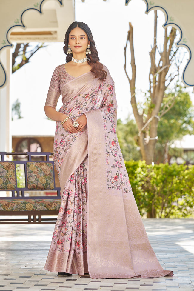 Digital Charm Meets Tradition in Raw Silk Sarees with Rich Pallus