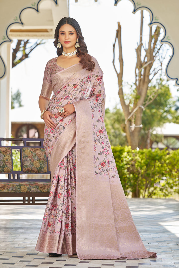 Digital Charm Meets Tradition in Raw Silk Sarees with Rich Pallus