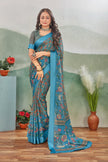 Safar Grey Digital Printed Viscose Satin Saree With Fancy Blouse