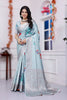 Stunning Sky Blue Shade Floral Print Viscose Saree