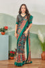 Elegant Teal Digital Print Satin Saree With Blouse