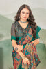 Elegant Teal Digital Print Satin Saree With Blouse