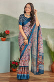 Pink Digital Print Viscose Satin Saree