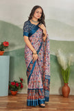 Pink Digital Print Viscose Satin Saree