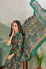 Dark Green Digital Print Saree With Unstitched Blouse