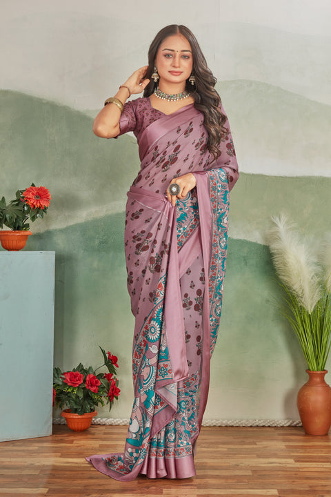 Elegant Digital Painted Light Purple Saree In Perfect For Special Occasions
