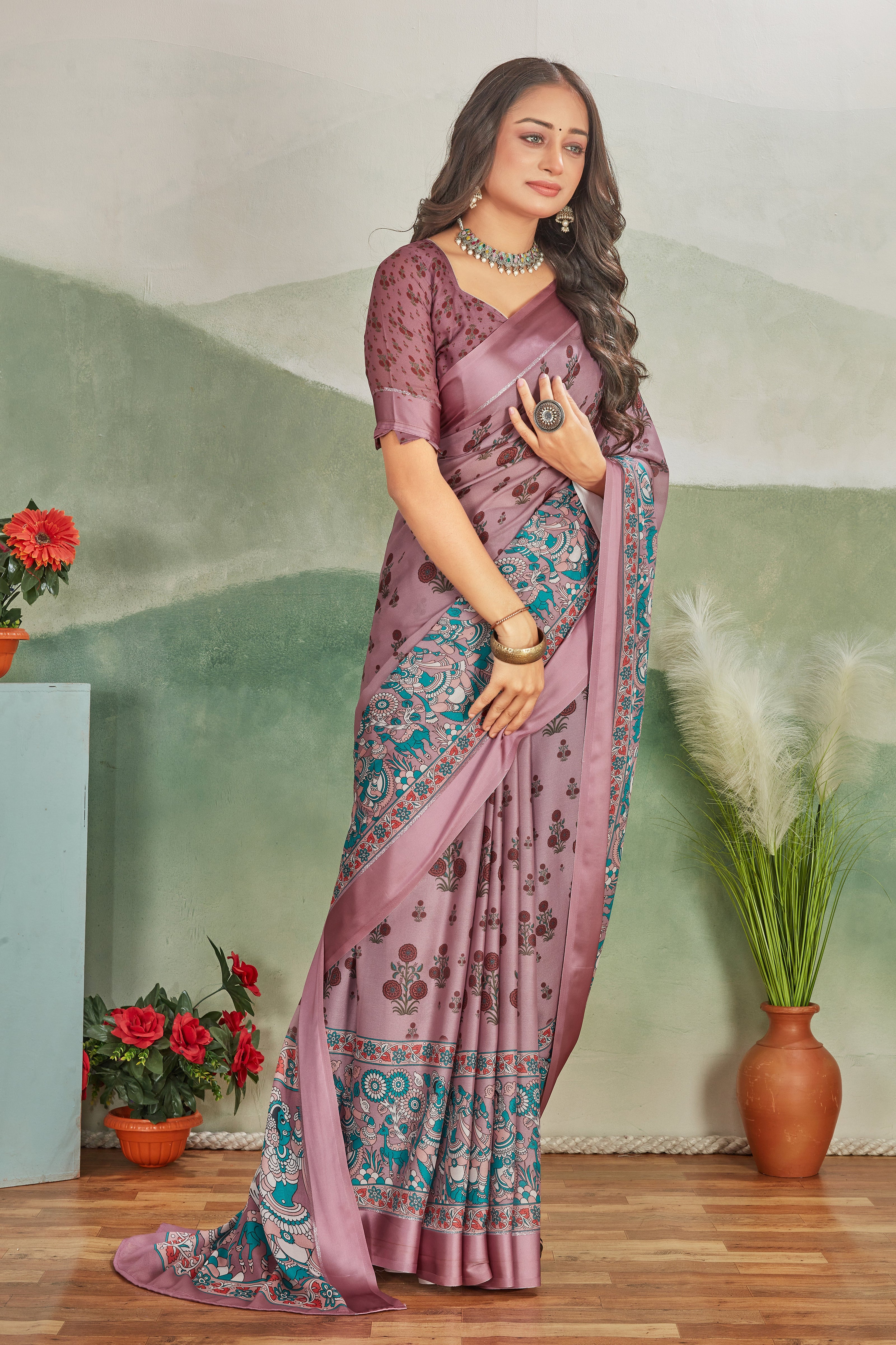 Elegant Digital Painted Light Purple Saree In Perfect For Special Occasions
