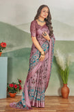 Elegant Digital Painted Light Purple Saree In Perfect For Special Occasions