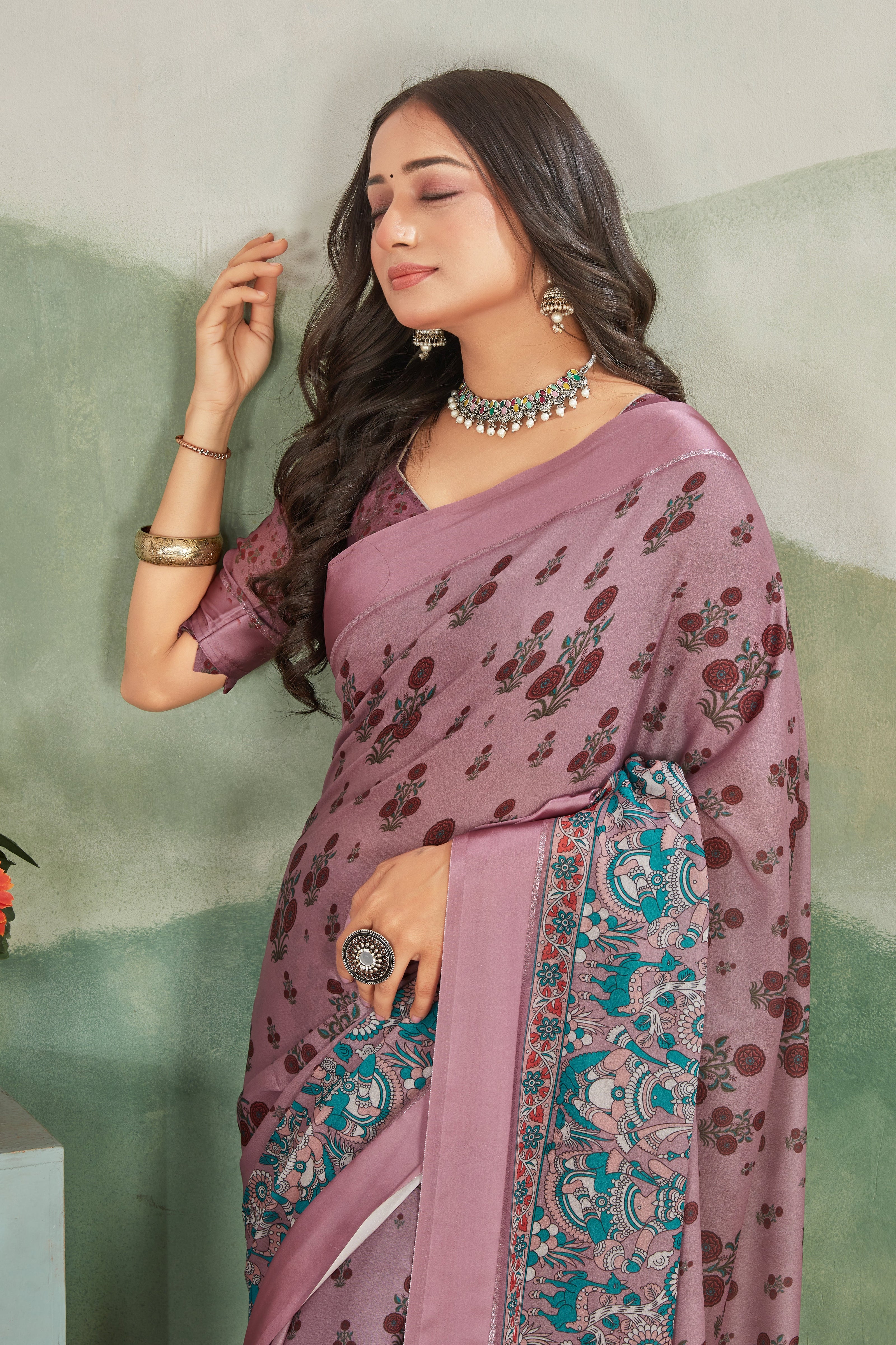 Elegant Digital Painted Light Purple Saree In Perfect For Special Occasions