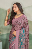 Elegant Digital Painted Light Purple Saree In Perfect For Special Occasions