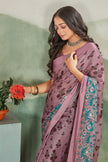 Elegant Digital Painted Light Purple Saree In Perfect For Special Occasions