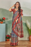 Grey Viscose Satin Fabric Beautiful Digital Print Saree