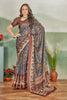 Grey Floral Printed Satin Saree