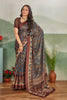 Grey Floral Printed Satin Saree