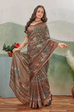 Elegant Brown Saree Luxurious Digital Print With A Regal Touch
