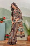 Light Brown Gujarati Style Satin Drape Classic Grace Saree