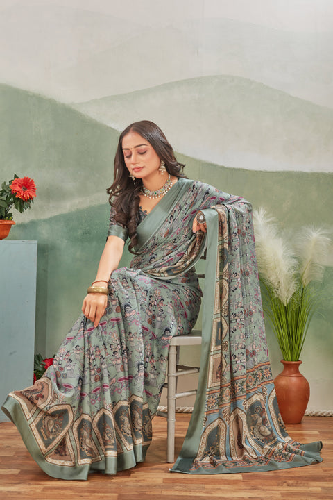 Pure Viscose Satin Non Padded Grey Saree