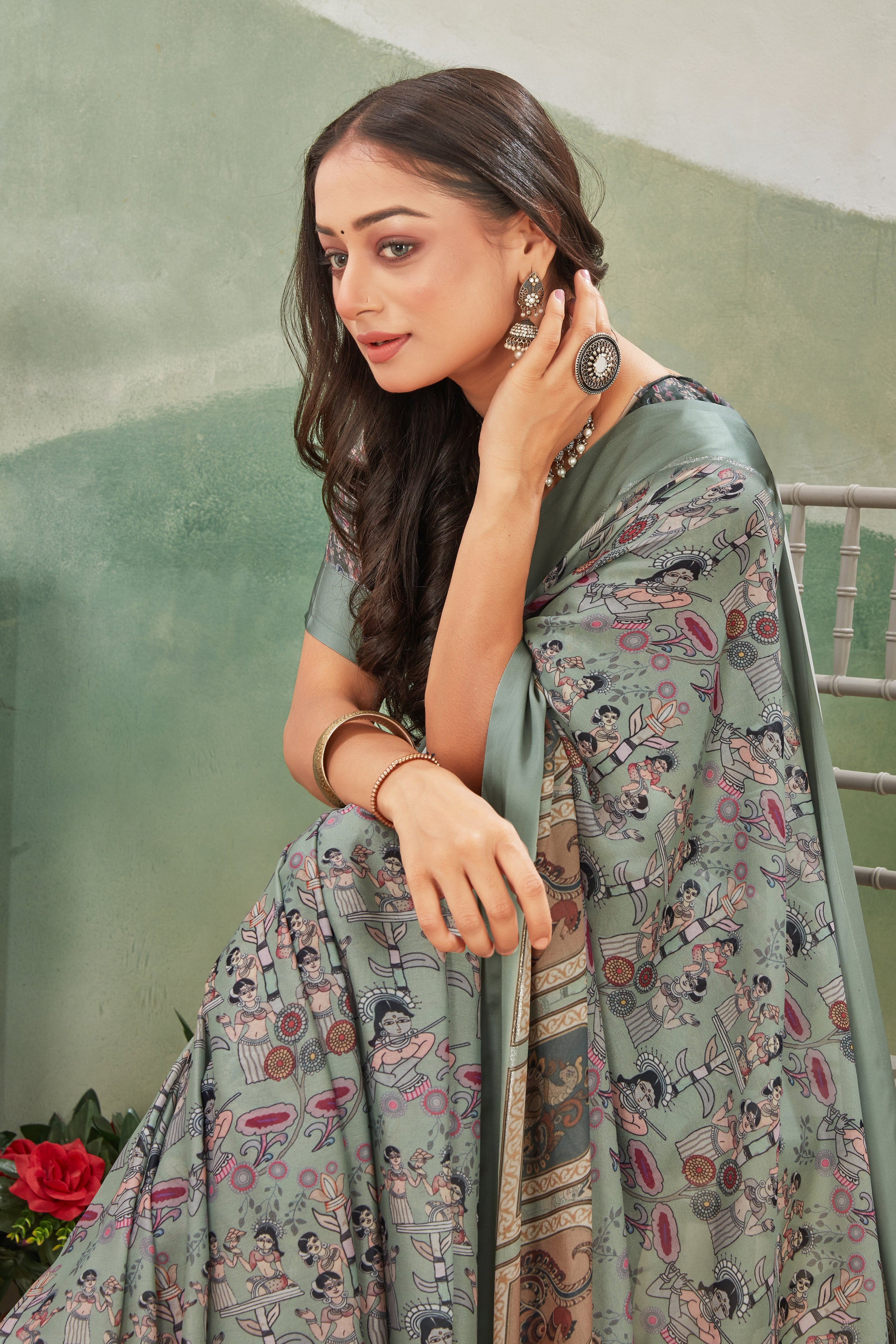 Pure Viscose Satin Non Padded Grey Saree