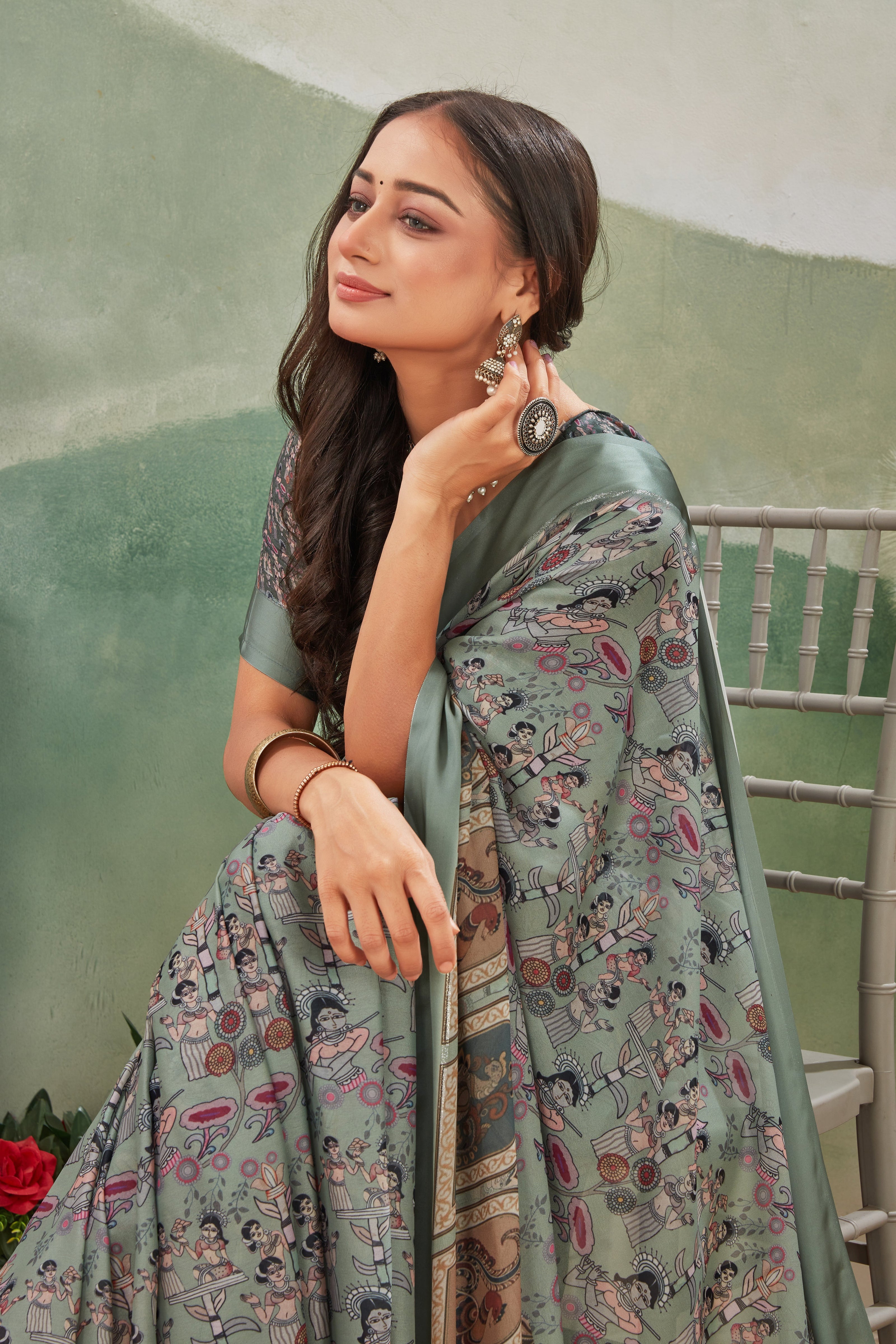 Pure Viscose Satin Non Padded Grey Saree