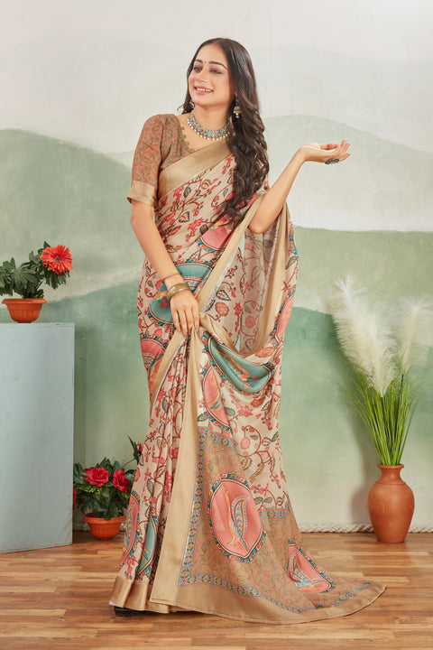 Abstract Digital Printed Beige Saree