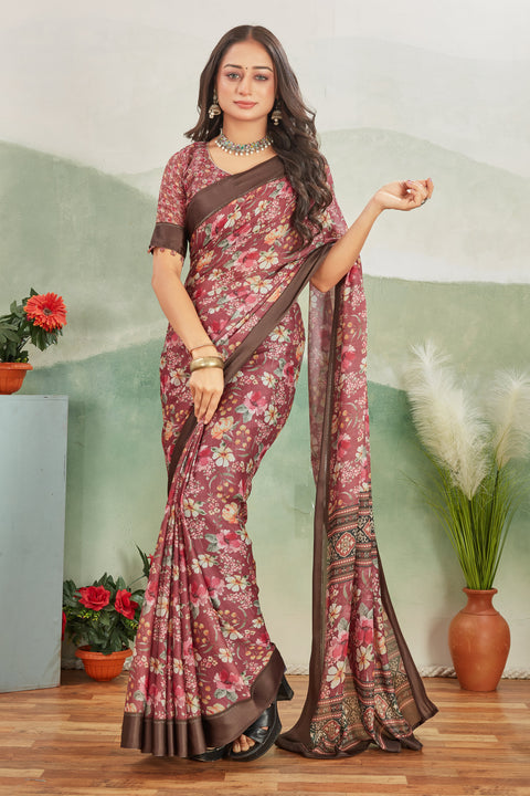Maroon Pure Floral Digital Print A Fusion Of Tradition And Modern Art Saree