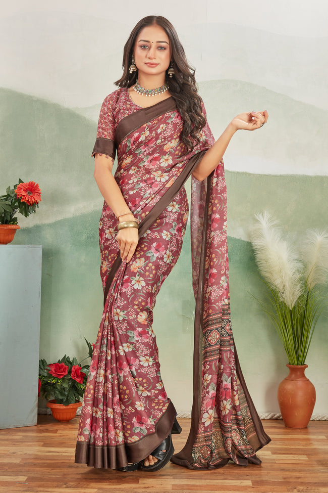 Maroon Pure Floral Digital Print A Fusion Of Tradition And Modern Art Saree